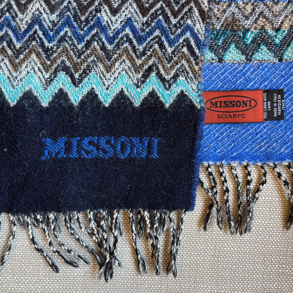 미쏘니(MISSONI) 100% 라나울 빈티지 머플러 블루 패턴 이탈리아 상품이미지5