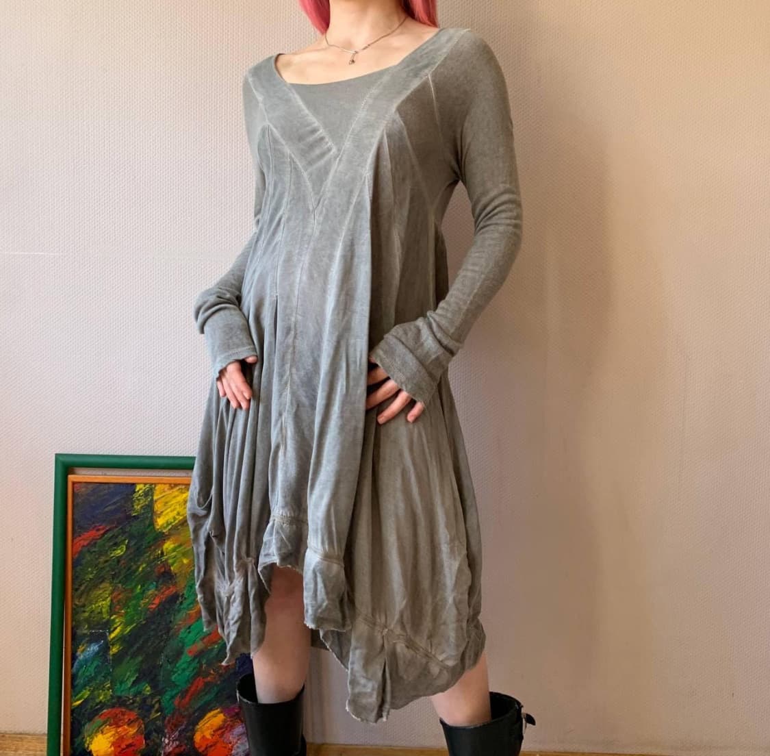 Vintage Grunge Asymmetrical Gray Dress 상품이미지4