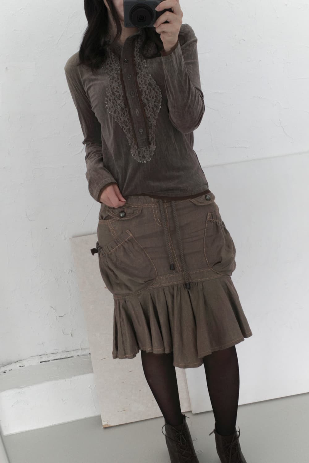 lace velvet polo sleeve 상품이미지5