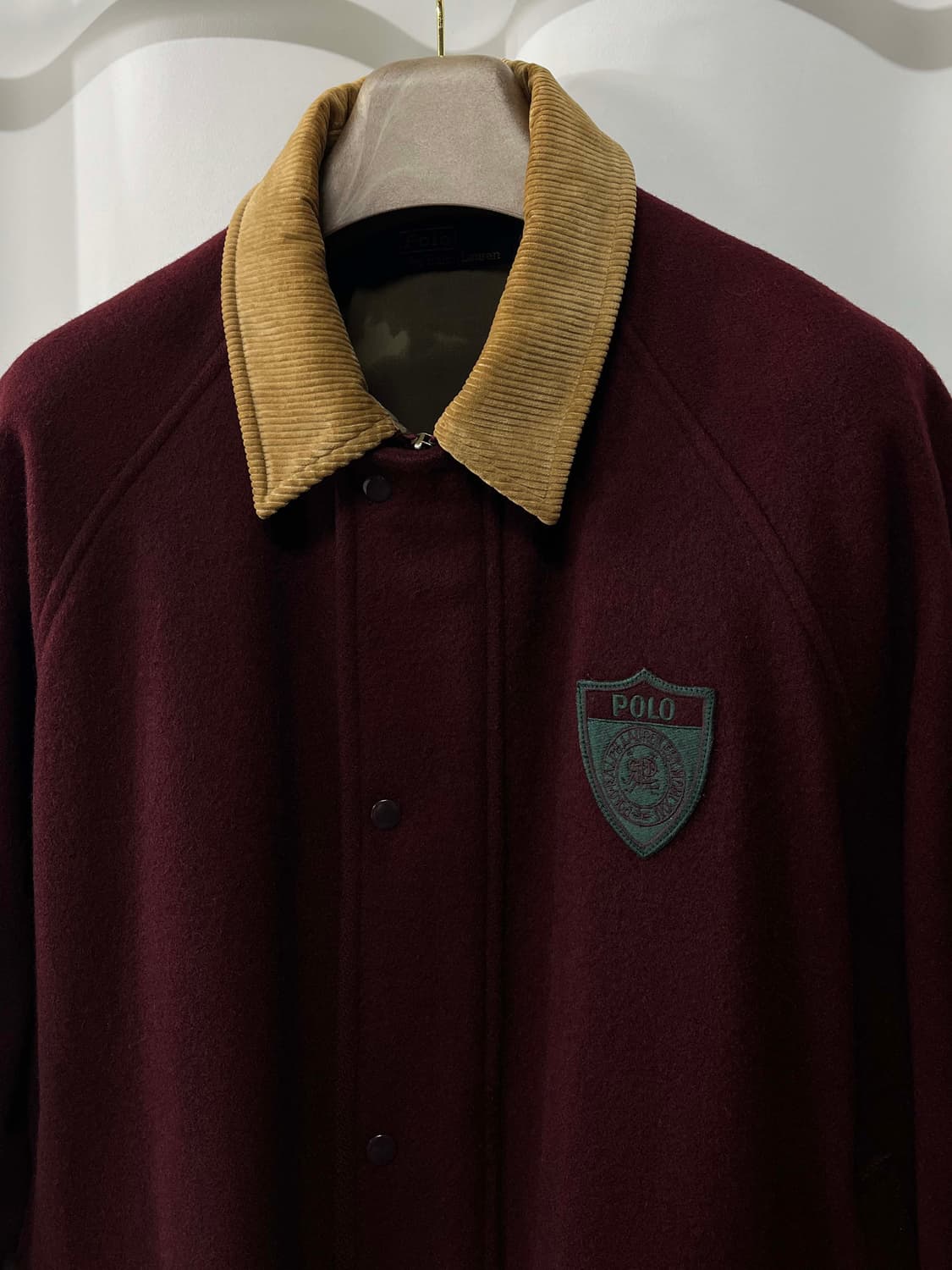 90's 폴로 랄프로렌 버건디 스크래블 쉴드 울 헌팅 카코트 자켓 상품이미지4