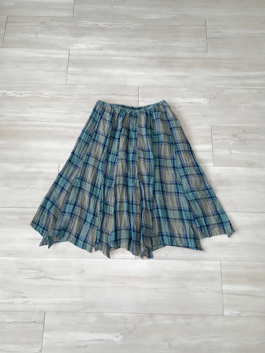 Blue Plaid Crinkle Midi Skirt 상품이미지1