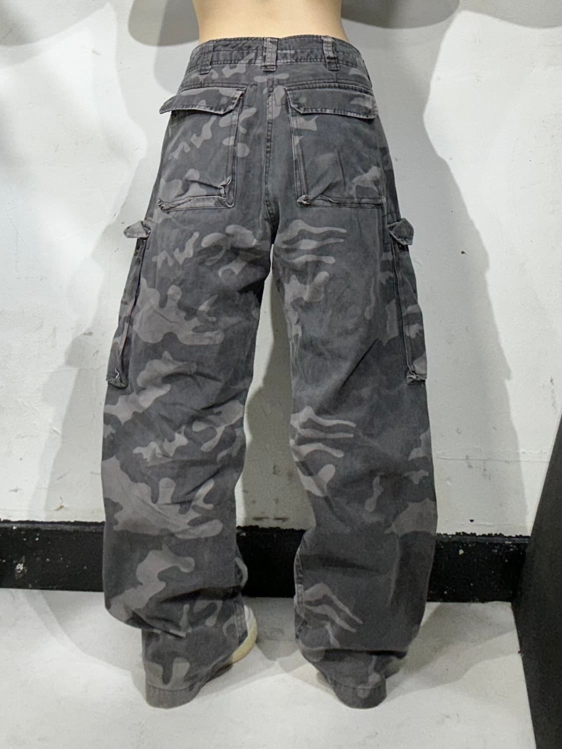 빈티지 그레이 밀리터리 카모 와이드 카고 팬츠 L 상품이미지3