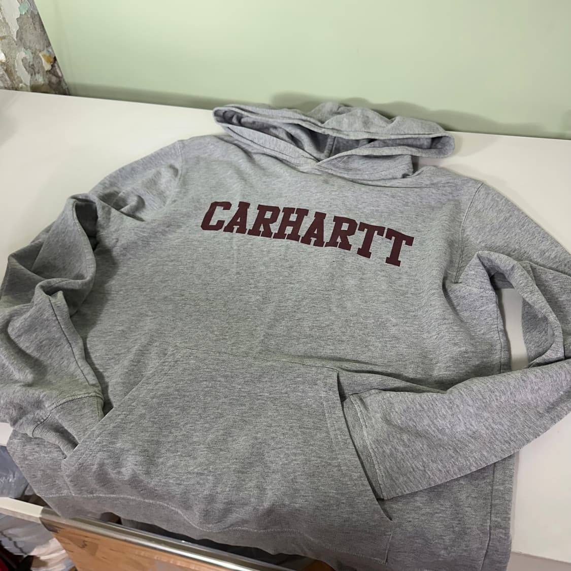 M 100 칼하트 그레이 빅로고 오버핏 코튼 후드티 상품이미지3