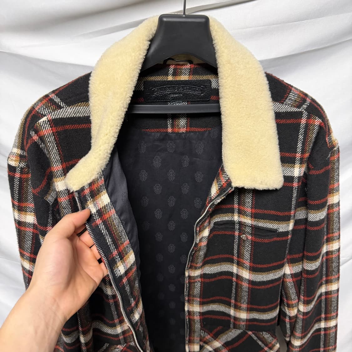 [S+급/2XL] 크롬하츠 체크 무늬 플란넬 퍼 카라 집업 자켓 상품이미지5