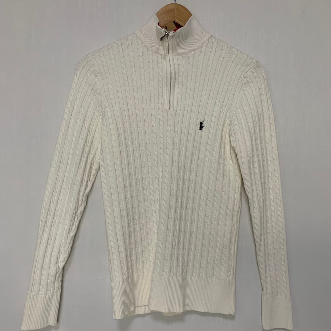 폴로 랄프로렌 빈티지 케이블 니트 아이보리 반집업 여성 L 상품이미지2