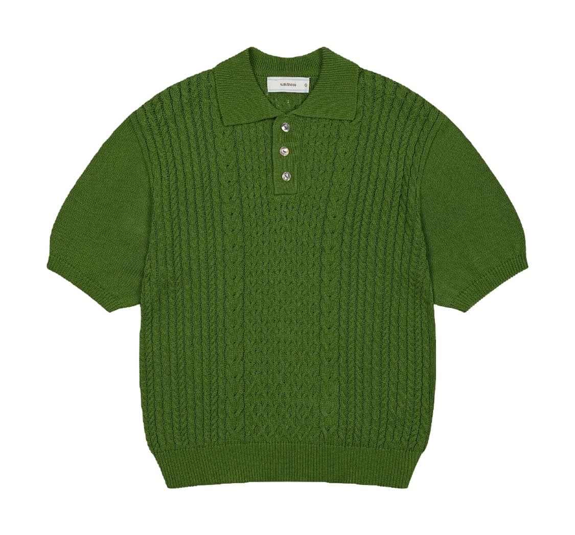 웨이비니스 더블 텍스처 하프 카라 니트 그린 1 상품이미지1