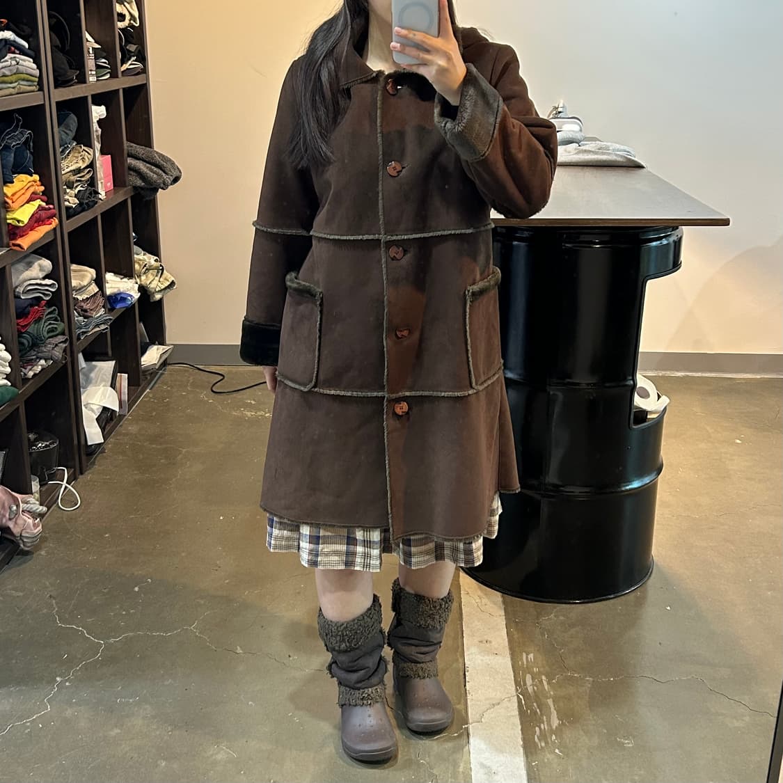 딥브라운 후드 무스탕 상품이미지8