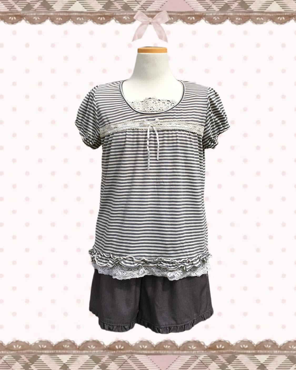 플라워 크로쉐 스트라이프 반팔T 상품이미지1