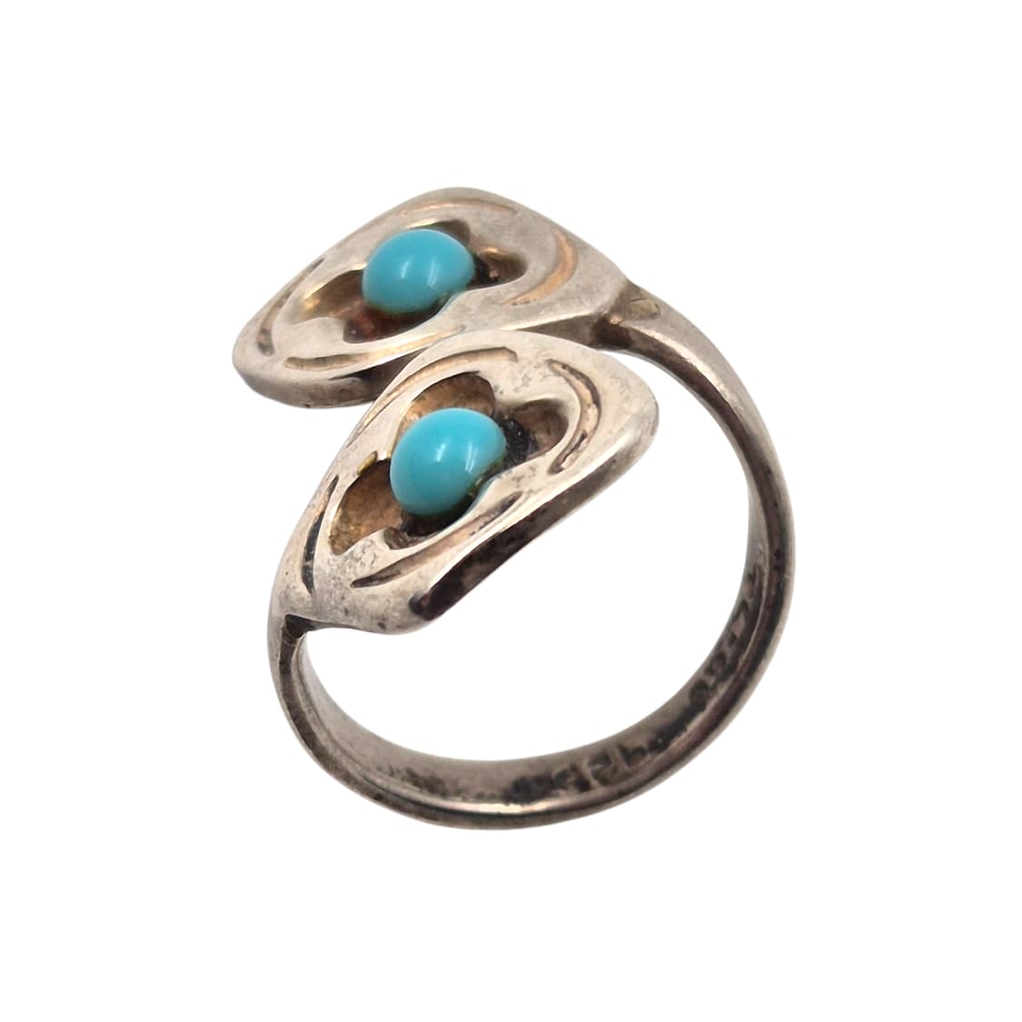 80s 멕시코 인디언 실버 925 터키석 꽃잎 반지 상품이미지3