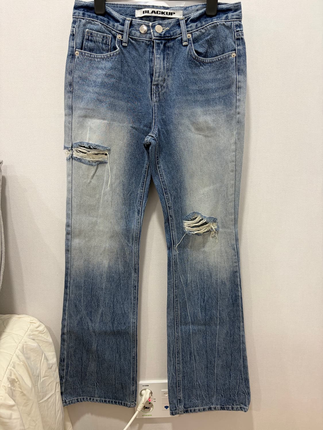 블랙업 데님 워싱 부츠컷 팬츠 M 상품이미지1