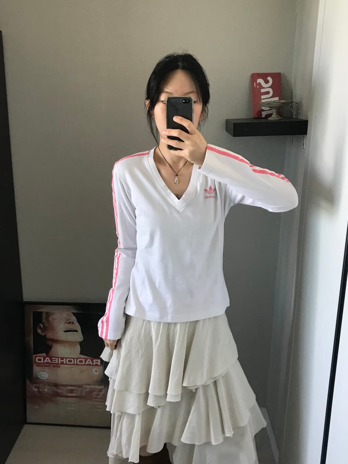 아디다스 해외판 트레포일 사이드라인 브이넥 화이트 롱슬리브티 상품이미지2
