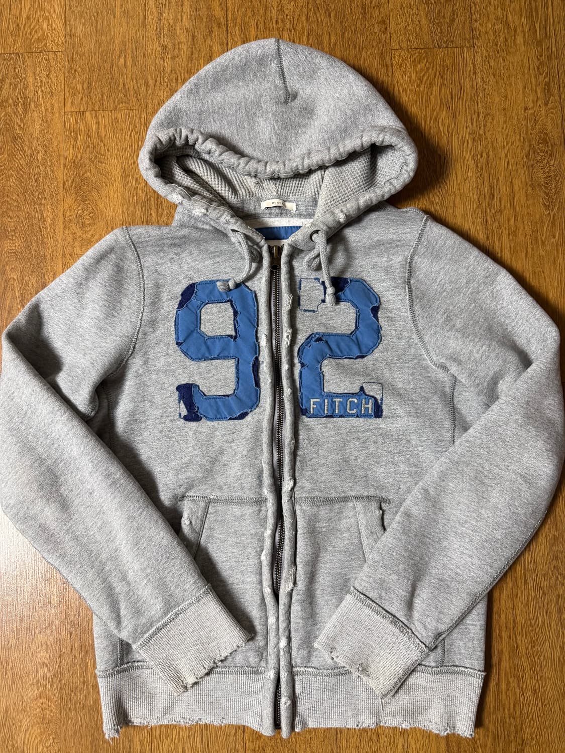 (대대장매물!!) 아베크롬비 데님 빅패치 와플 후드집업 그레이 상품이미지2