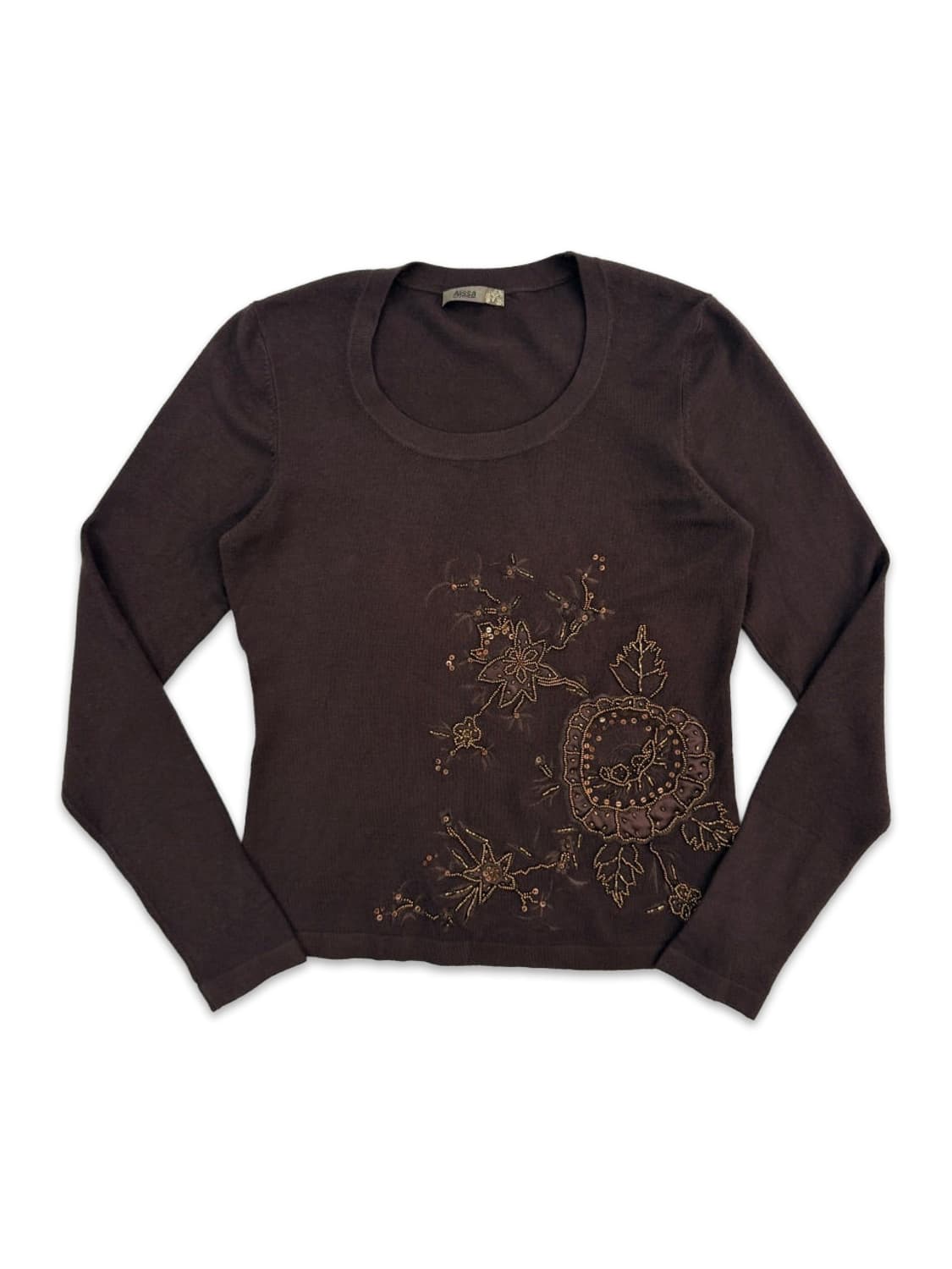 빈티지 Alissa 브라운 자수 비즈 니트 상품이미지1