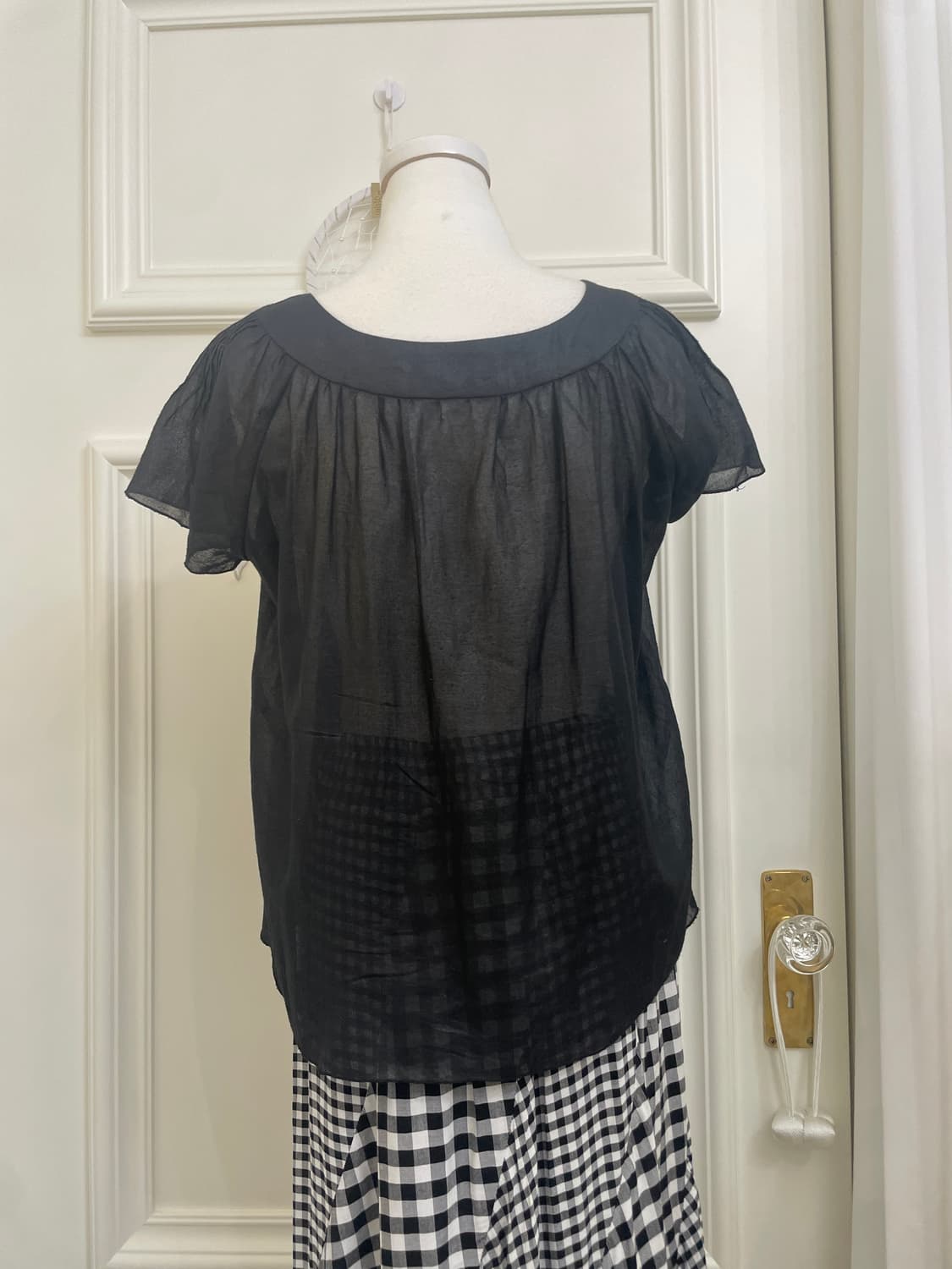 black bow point shirring summer blouse 상품이미지5