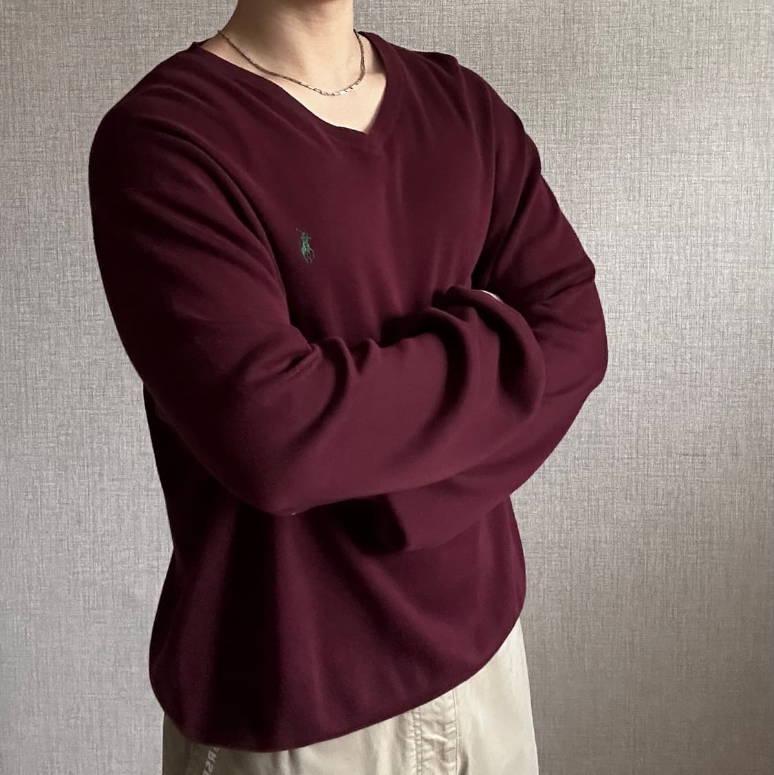 폴로 랄프로렌 버건디 브이넥 니트 XL 상품이미지3