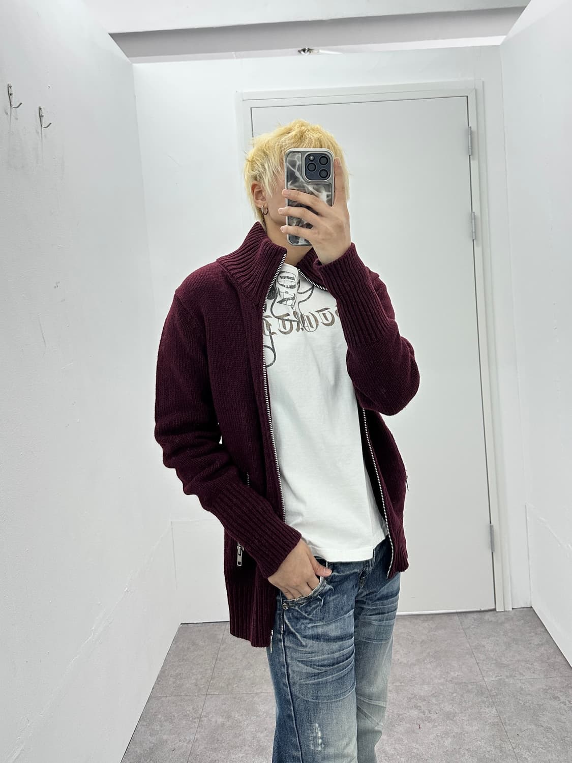 Warehouse wine knit zip up 상품이미지1