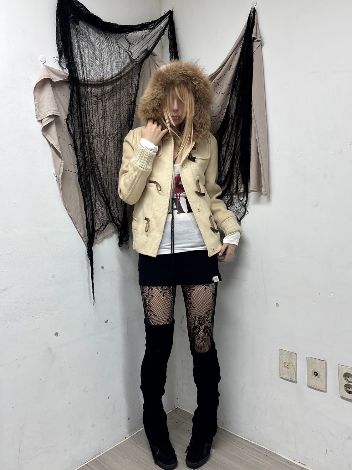 Mori Girl Mood Y2K Fur Hoodie Wool Ivory 상품이미지2