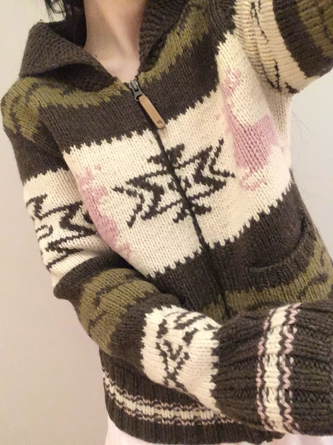 카키핑크 사슴 노르딕 코위찬 니트집업 모리걸 갸루 러힙 상품이미지1