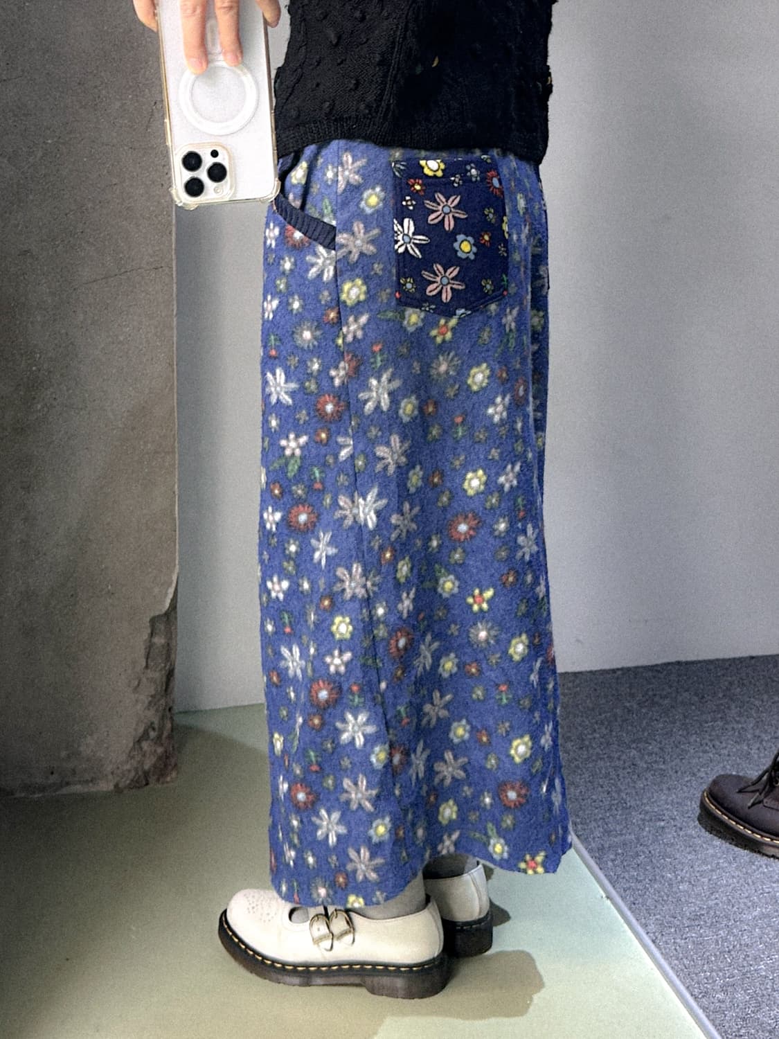 blue flower fleece long skirt 상품이미지5