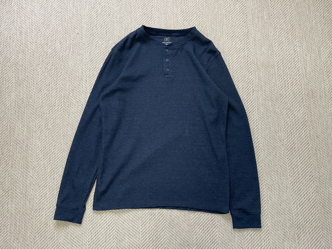 빈티지 헨리넥 와플 네이비 롱슬리브  상품이미지1