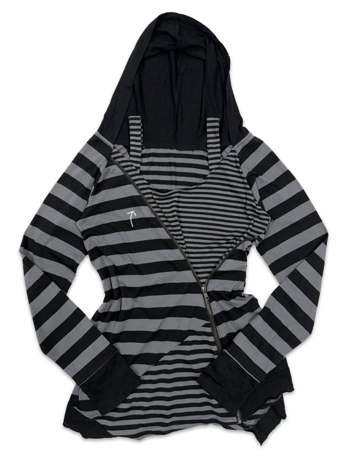 빈티지 스트라이프 언벨런스 펑크 집업 후드 상품이미지2