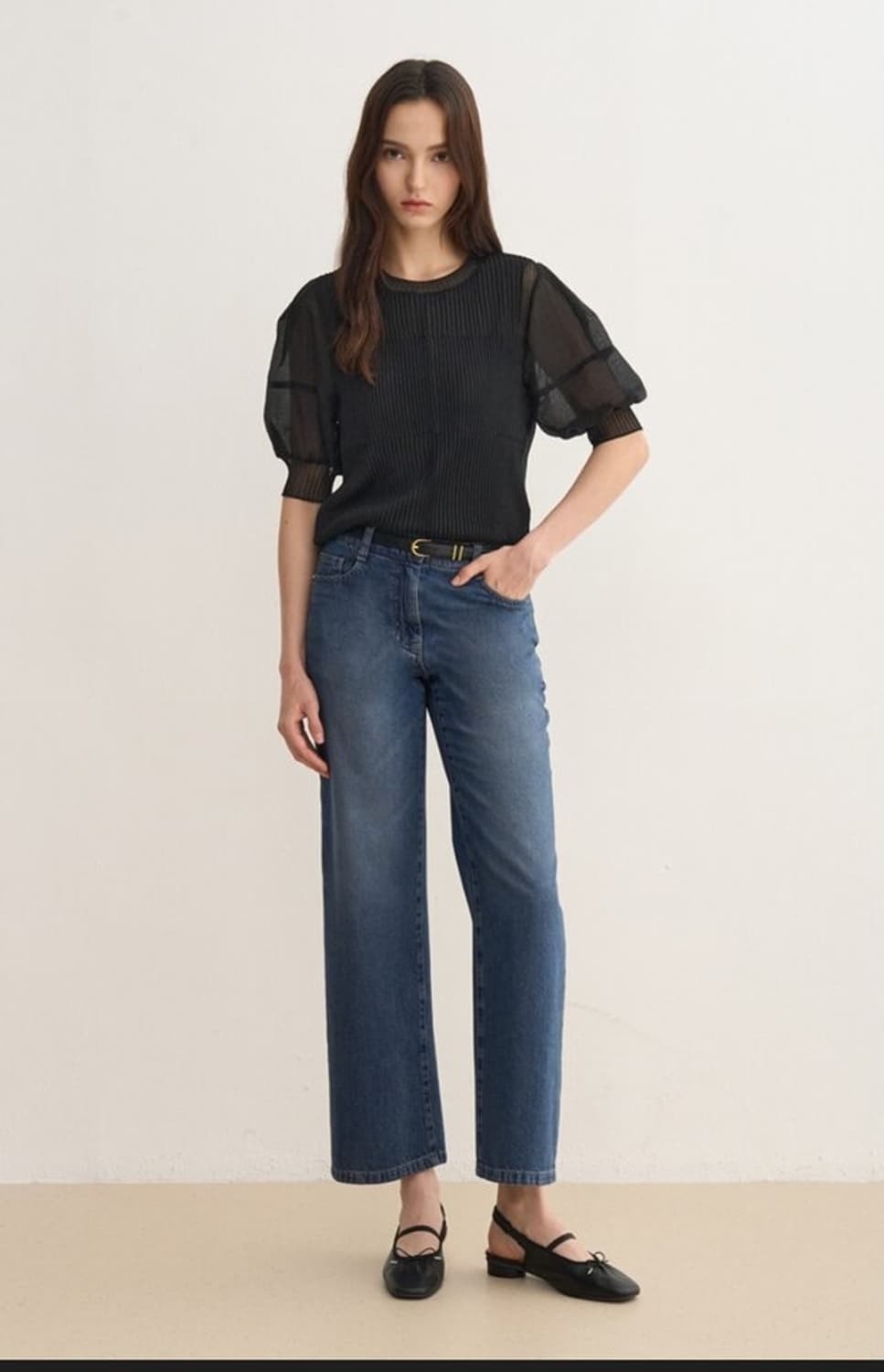 한섬 SJSJ 2025 워싱 스트레이트 데님 팬츠 61-90사이즈 상품이미지1