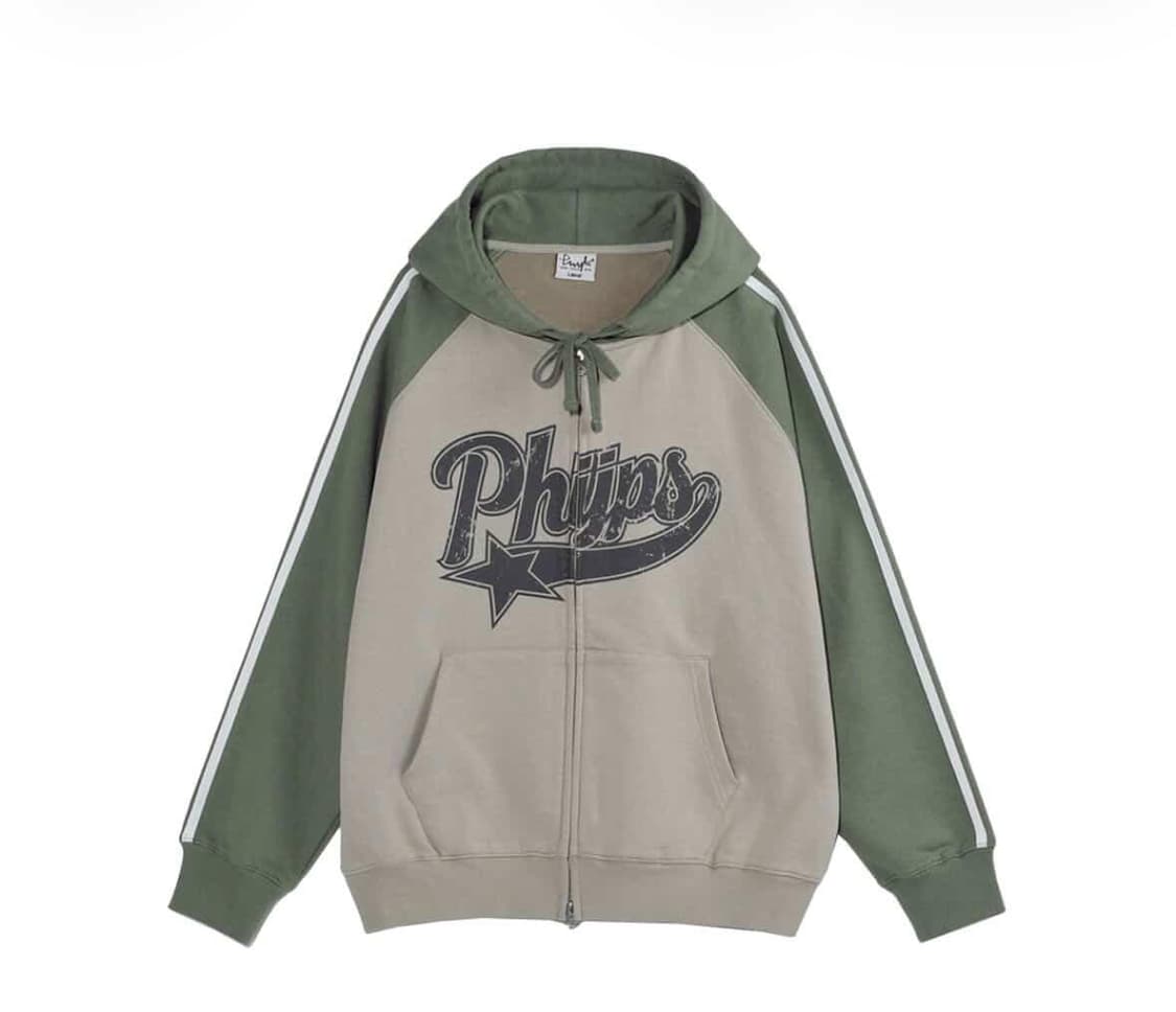 피지컬 디파트먼트 스타테일 컬러블럭 후드집업그린 베이지 상품이미지1