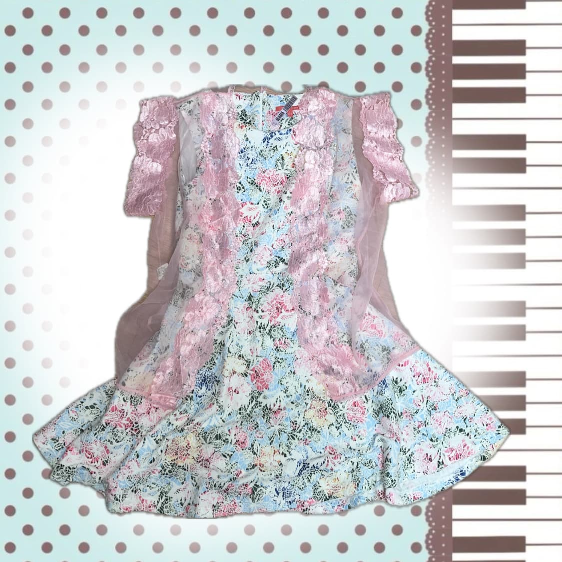 플라워 패턴 민트 원피스+핑크 레이스 볼레로 히메 갸루 모리걸 y2k 상품이미지2