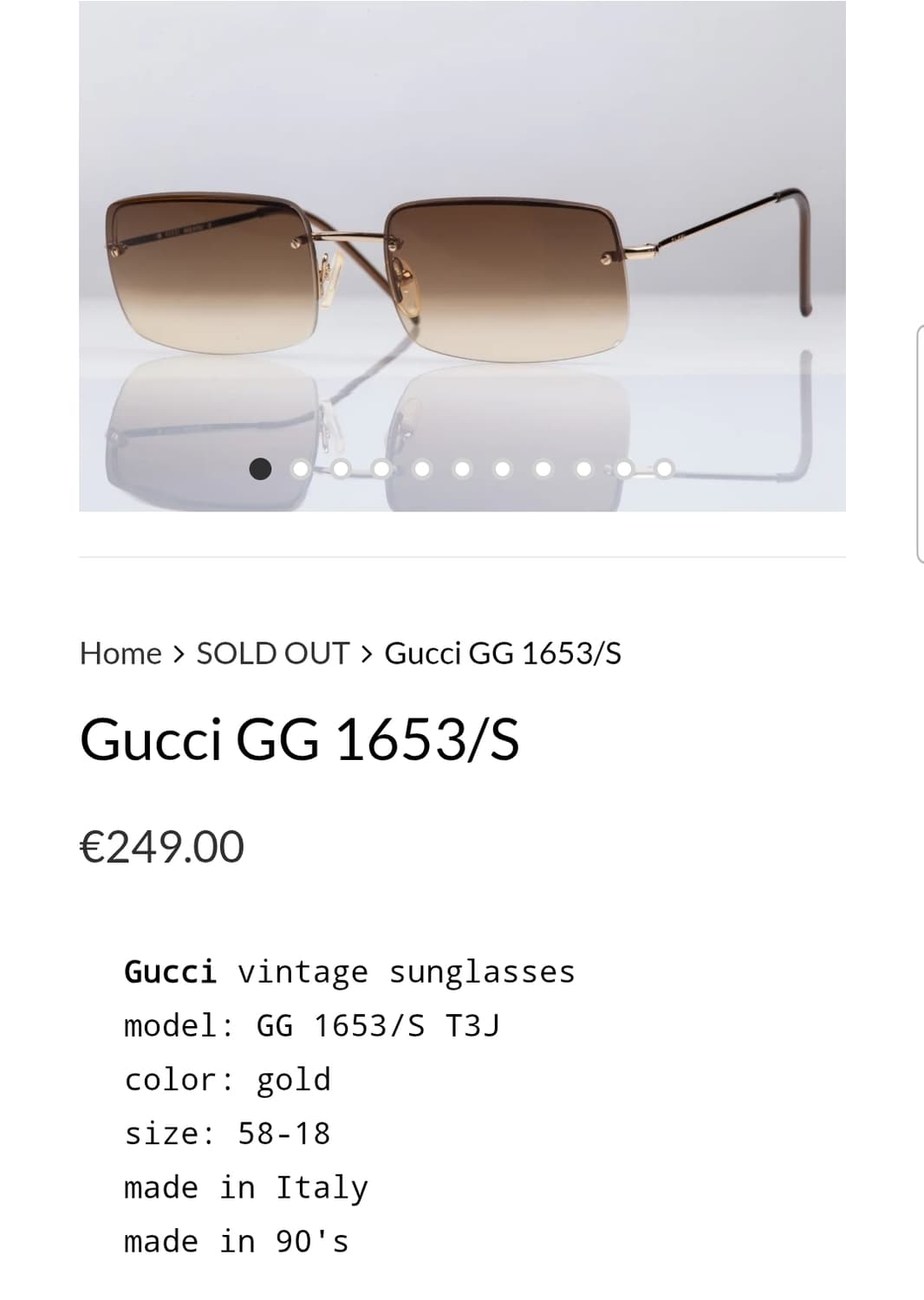 구찌(GUCCI) 90's 레트로 무테 선글라스 Free size 상품이미지2