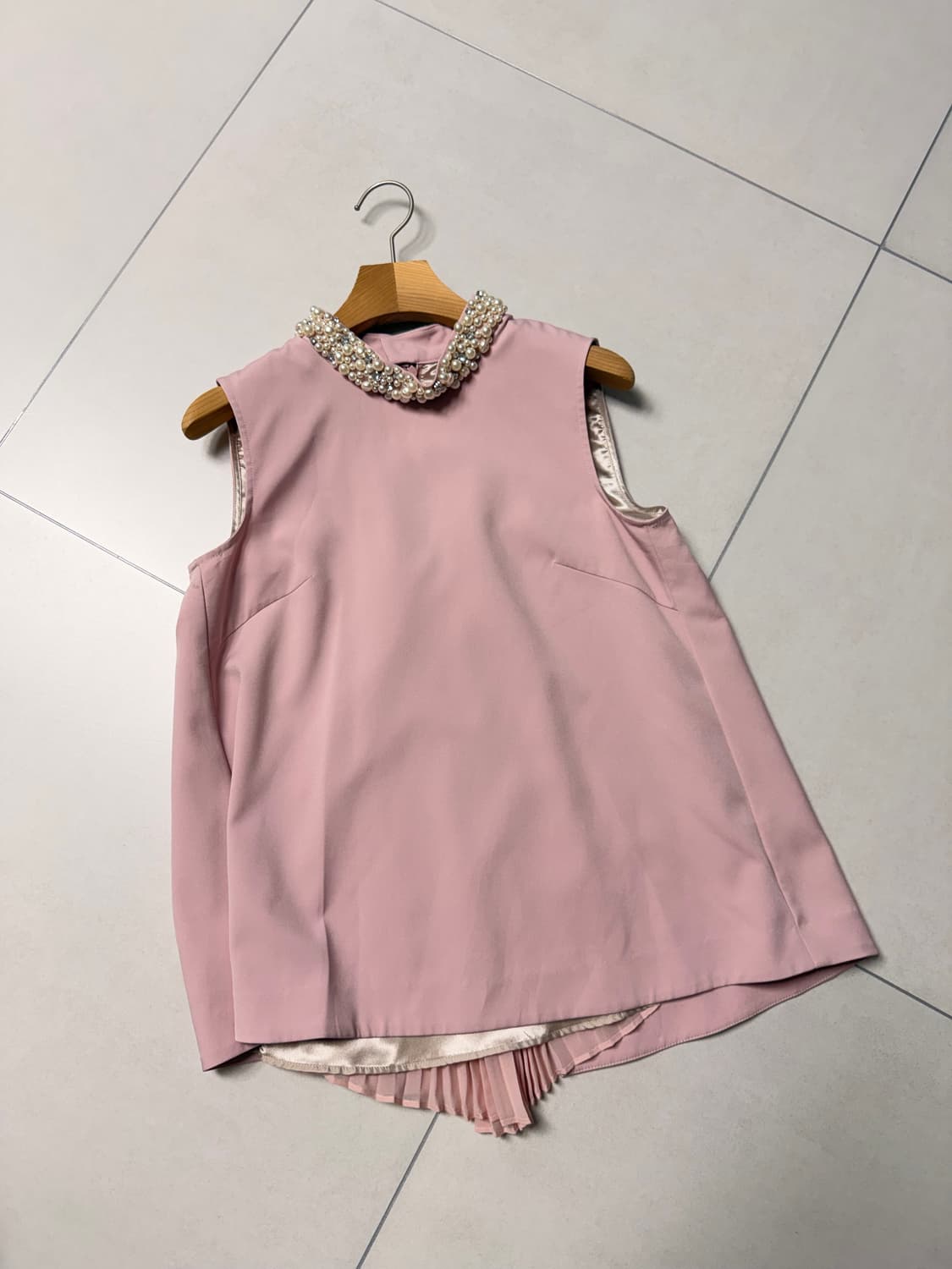 진주 카라 베이비핑크 블라우스 플리츠 상품이미지1