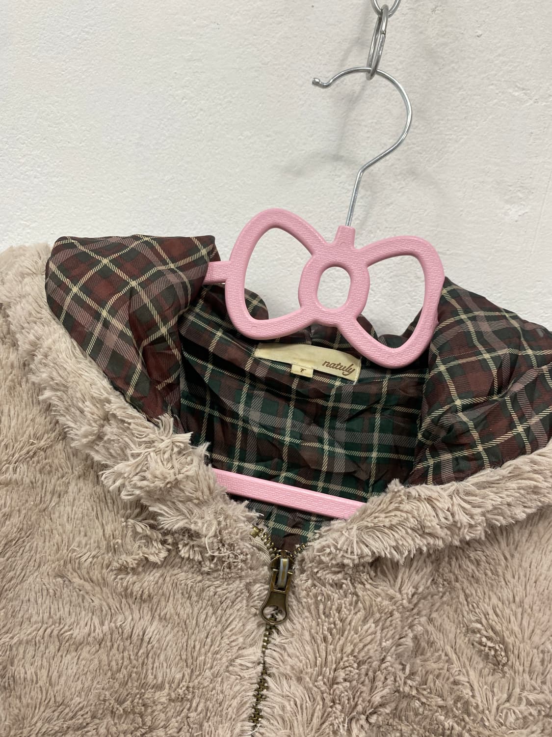 [NATULY] 브라운베이지 폭닥 그린 체크 후드집업 상품이미지5