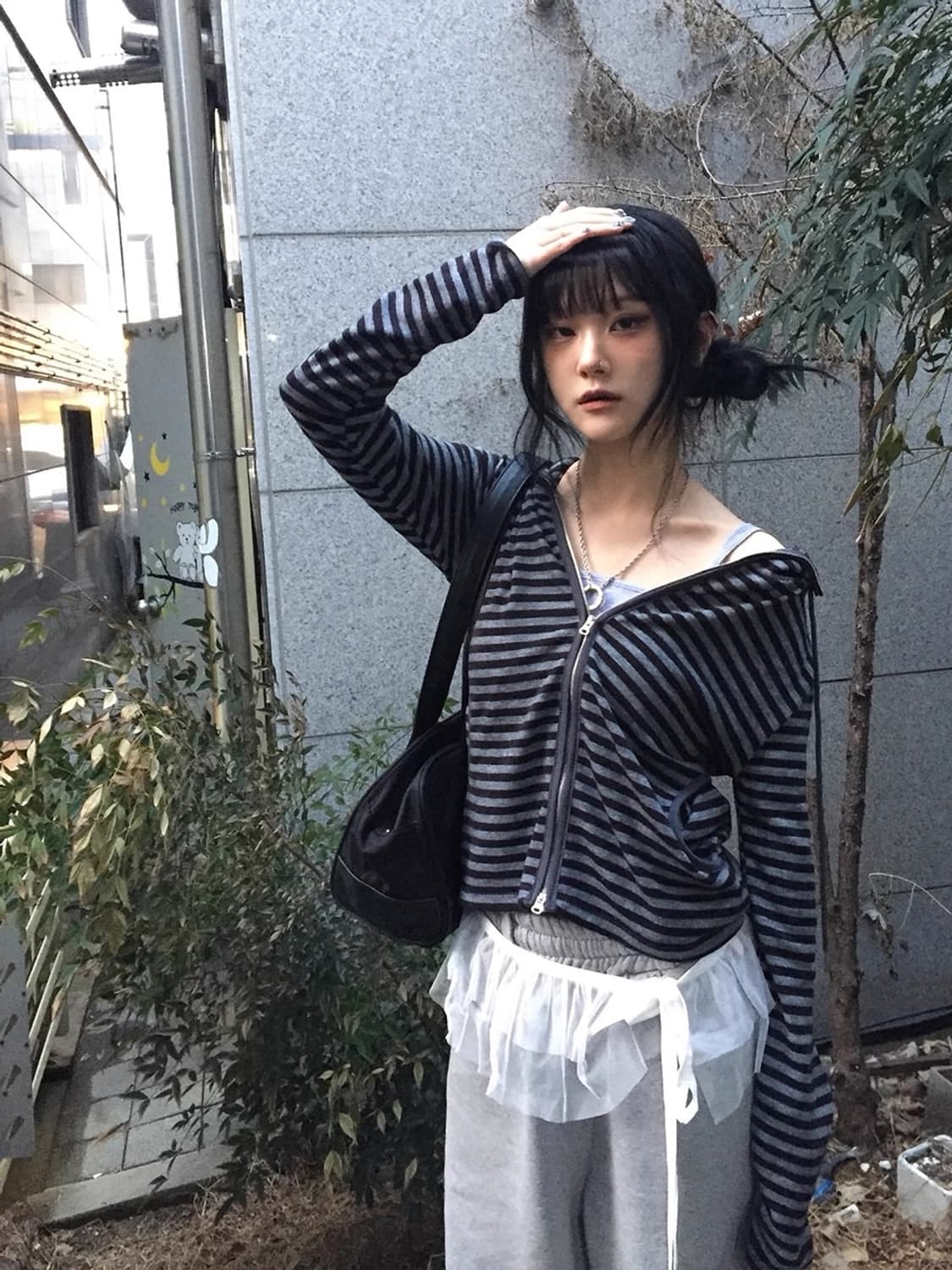 투웨이 스트라이프 후드 집업 상품이미지1