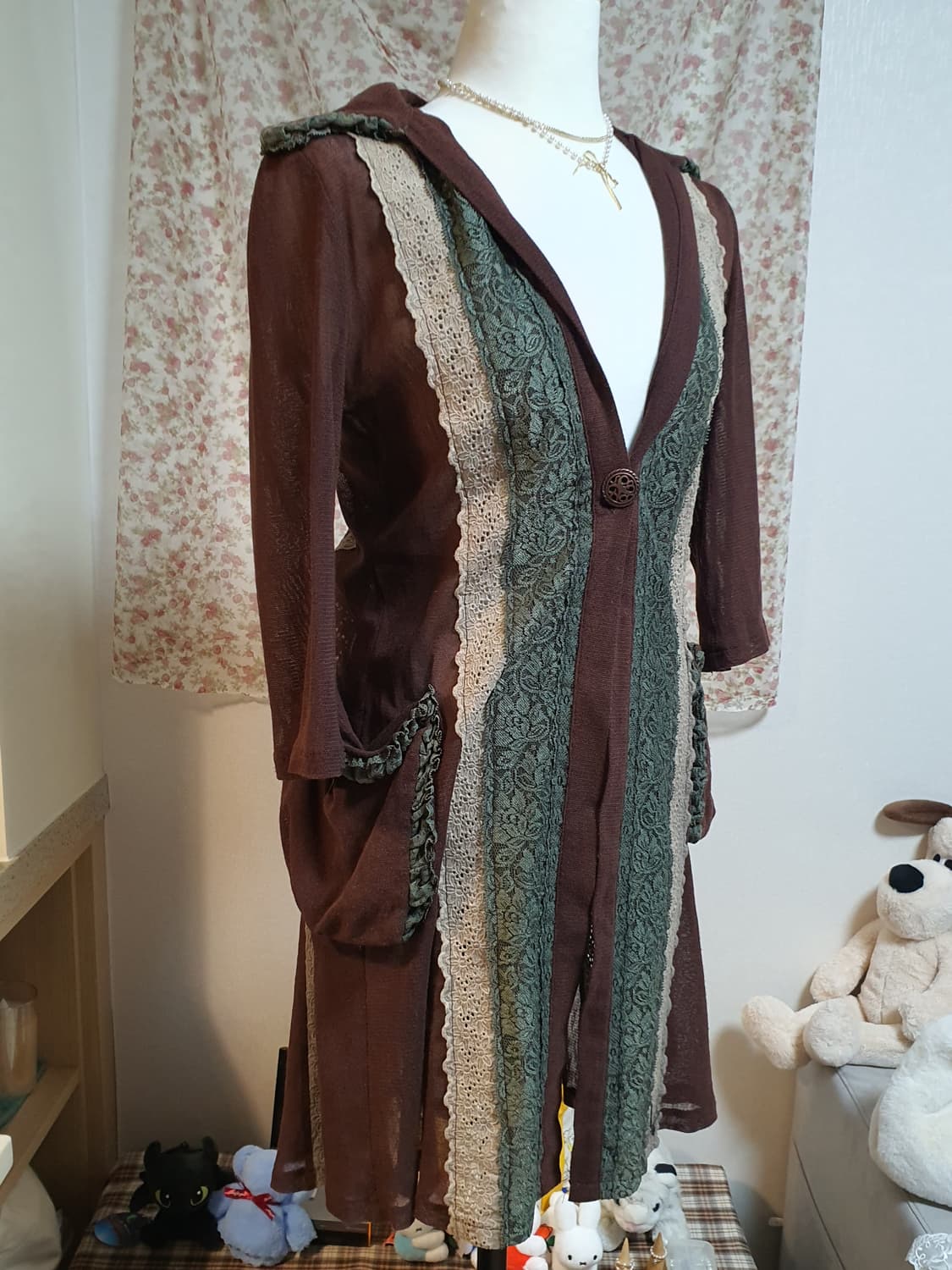 [빈티지] 페니스넥 레이스 장식 브라운 가디건 상품이미지3