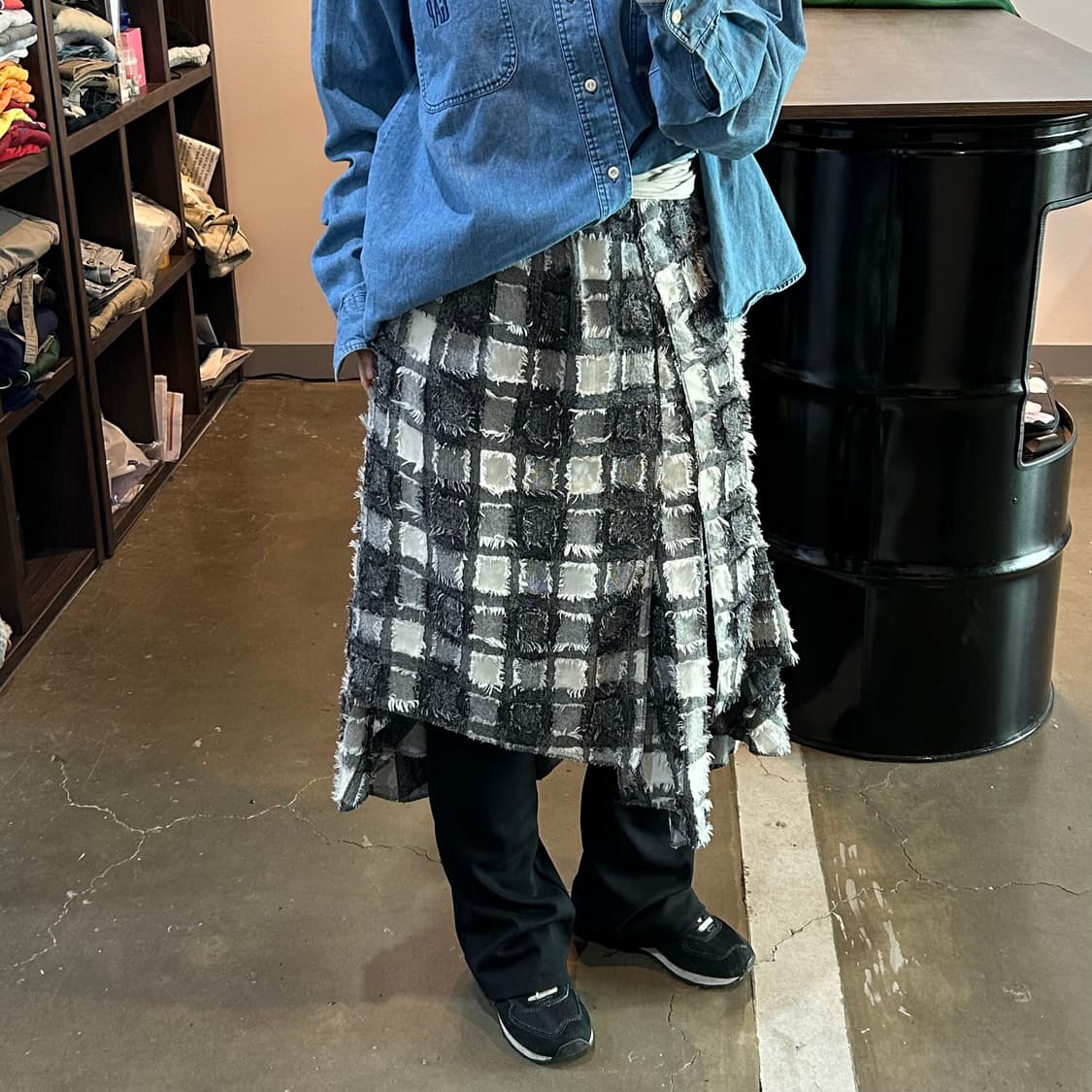 Antiqua 체크 프린지 언발 스커트 상품이미지2