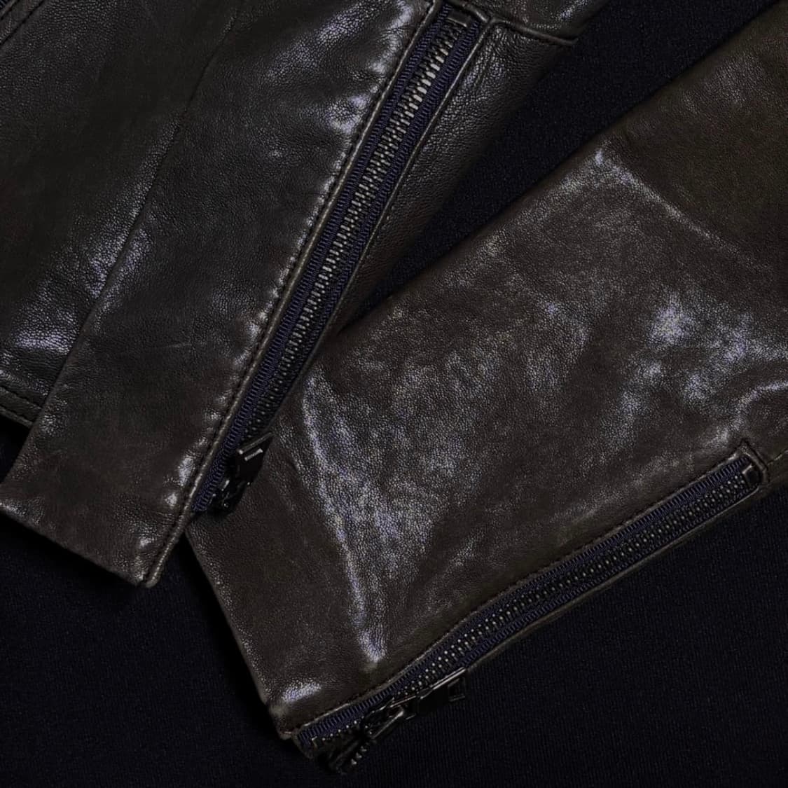 빈티지 양가죽 리얼 레더 언발 지퍼 자켓 슬림핏 딱붙핏 상품이미지3