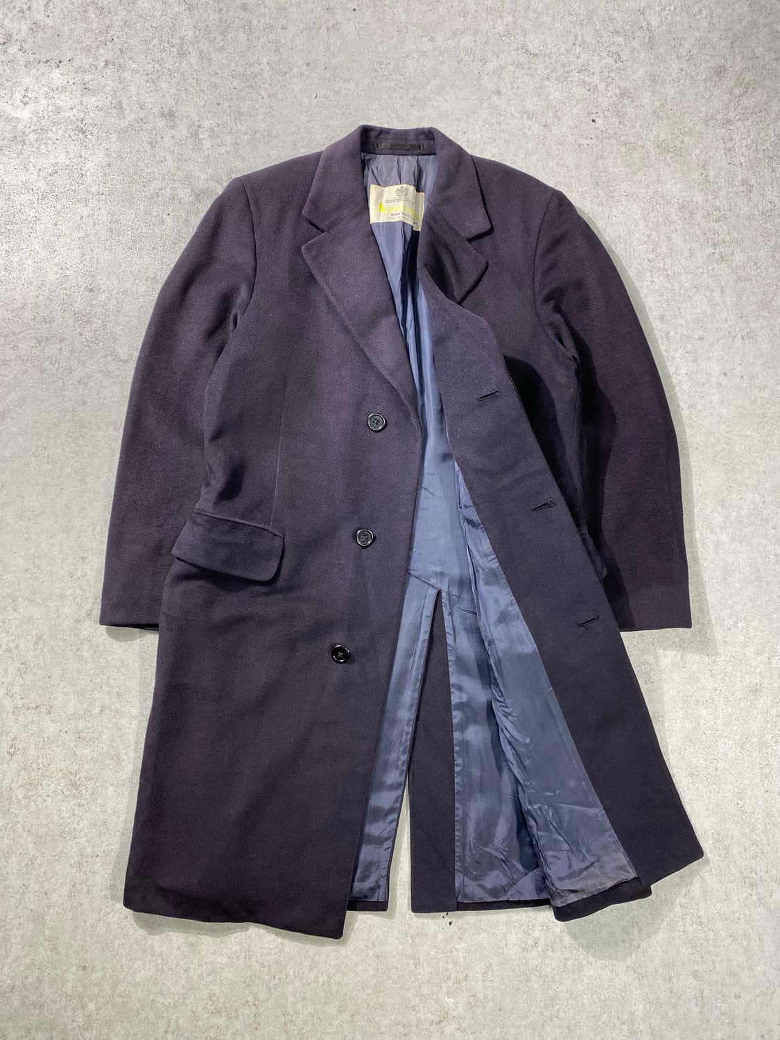 [M] 80s Aquascutum 페이드 네이비 캐시미어 코트 상품이미지4