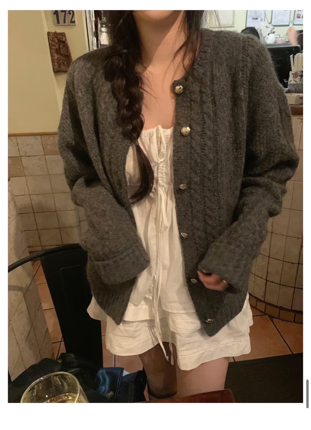 Leeds 리즈 에이미 울 케이블 가디건(차콜) 상품이미지4