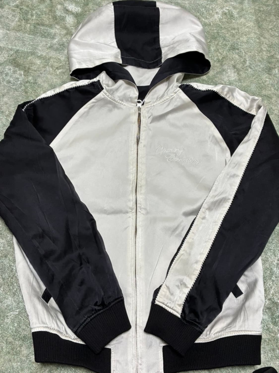 빈티지 리버시블 후드 스카쟌 블랙+아이보리 급처 상품이미지3
