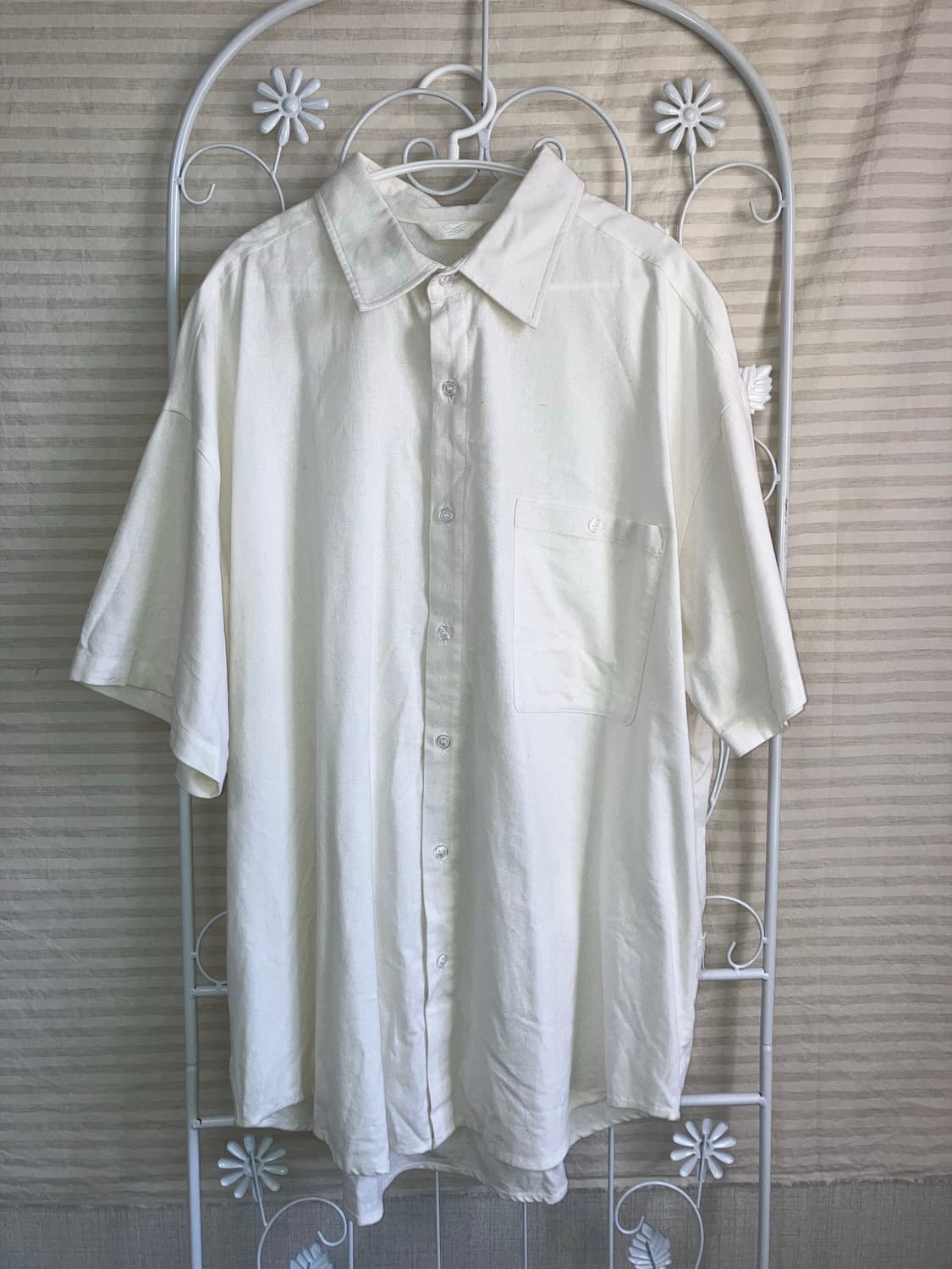 빈티지 아이보리 반팔 셔츠 y2k 스트릿 갸루 펑키483  상품이미지1