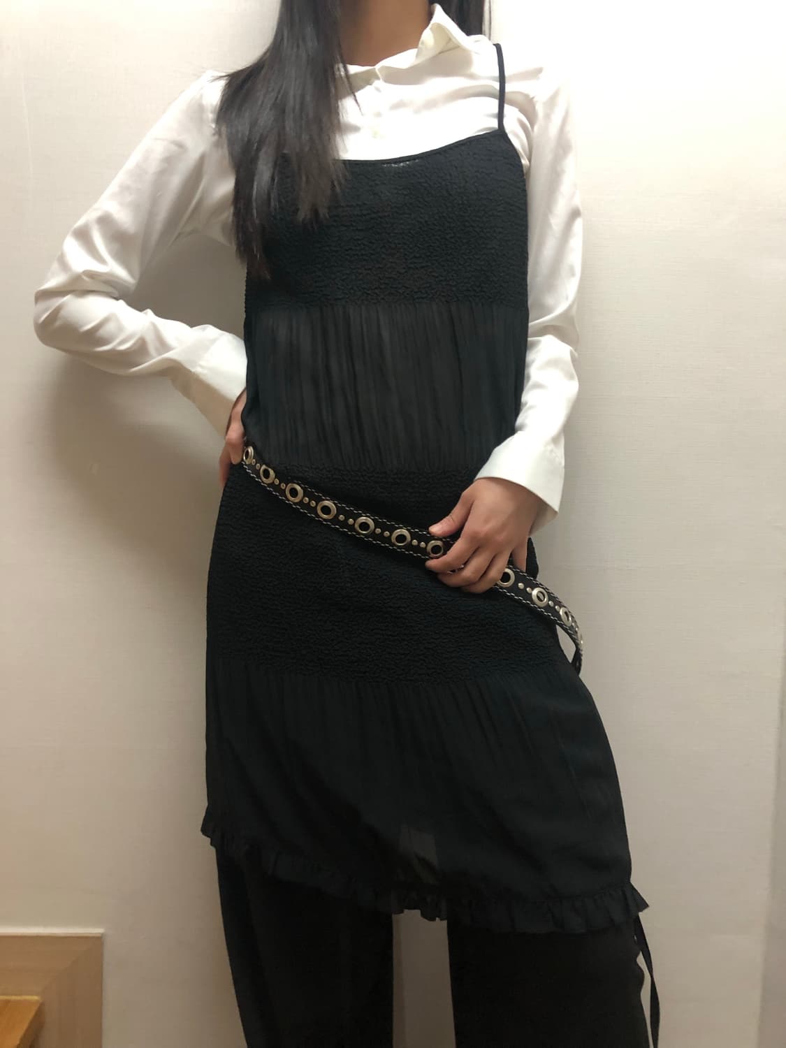 빈티지 블랙 시스루 플리츠 원피스 상품이미지8