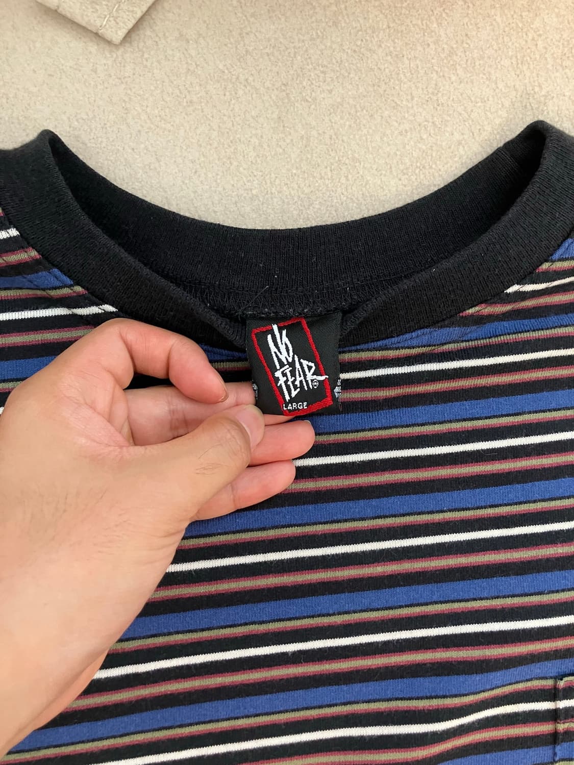 90s No fear stripe pocket T shirts 상품이미지4