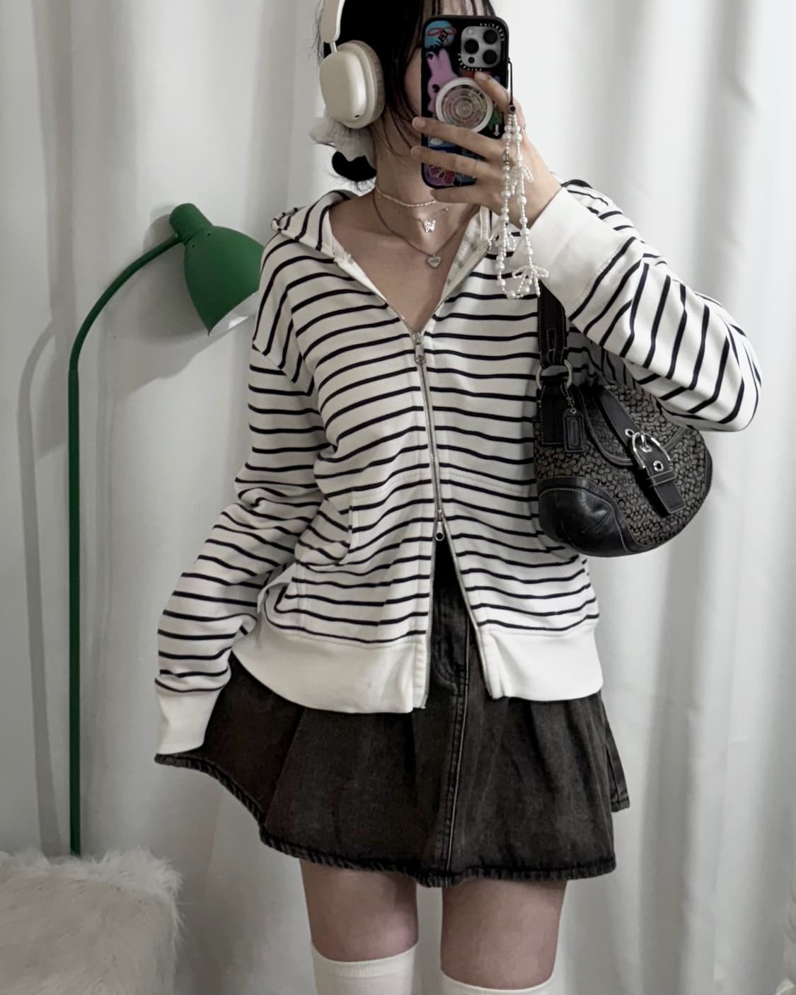 화이트 & 블랙 스트라이프 투웨이 후드 집업 상품이미지1