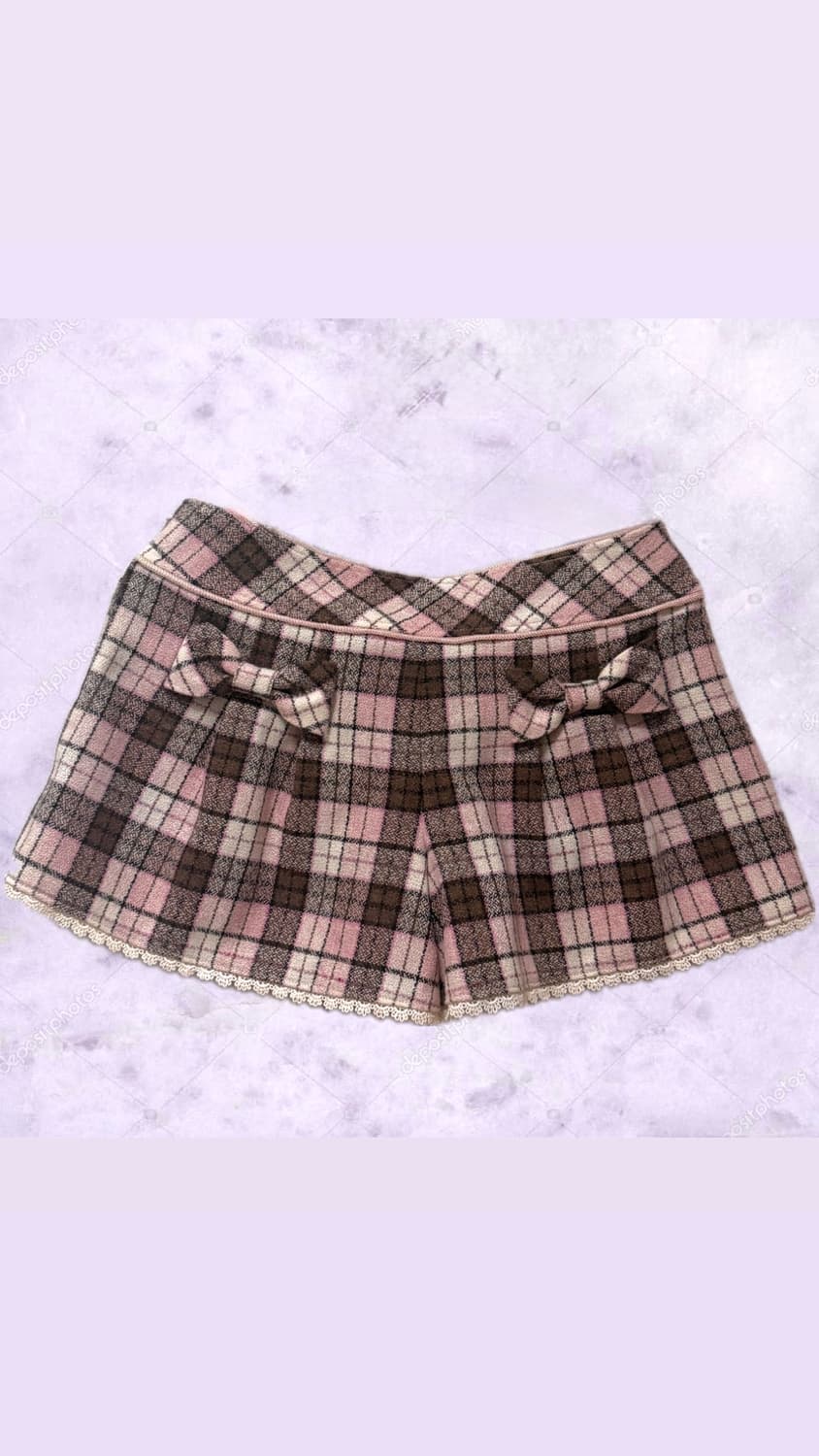 빈티지 리즈리사 딸초 체크 레이스 큐롯 숏팬츠 상품이미지1