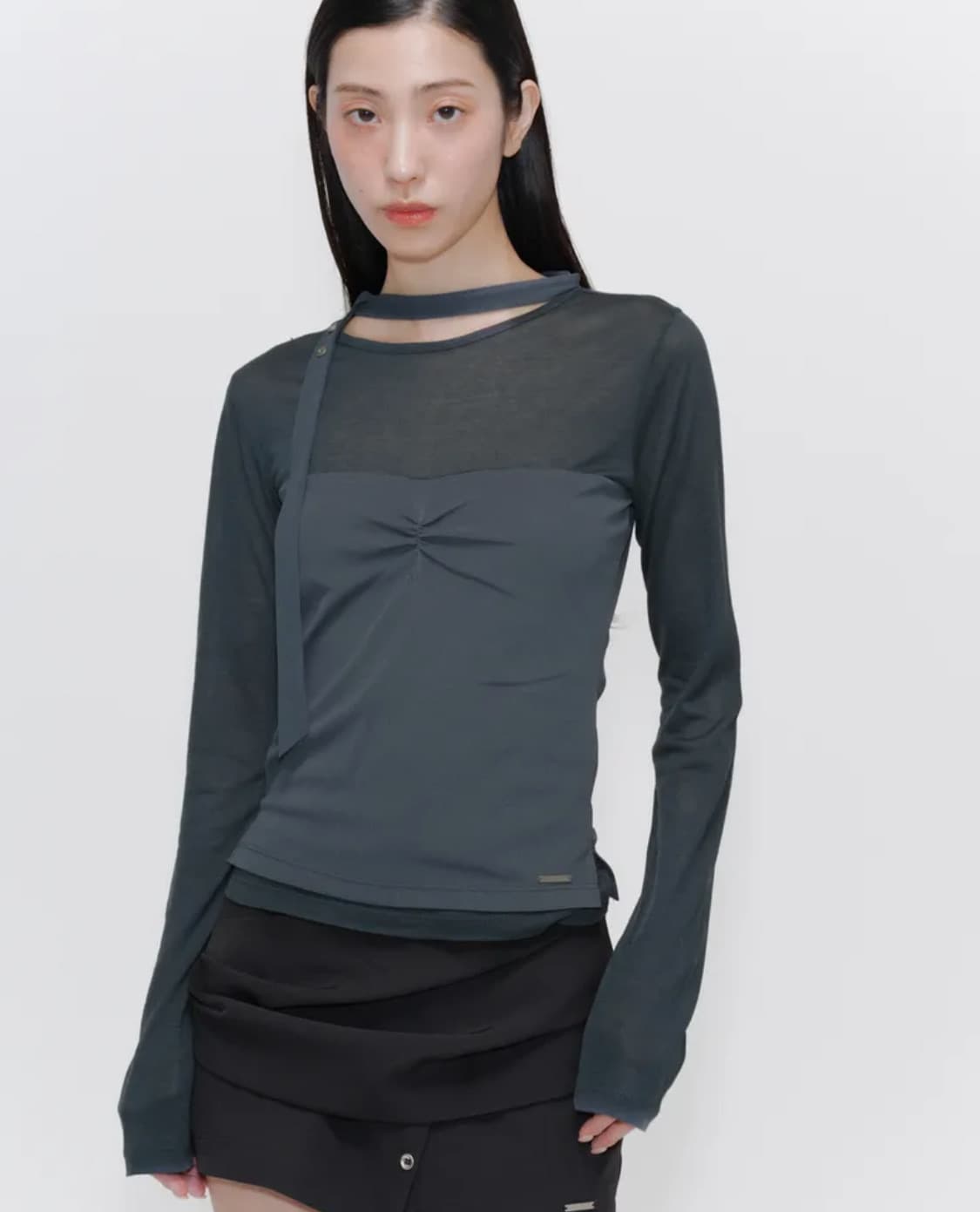 미세키서울 Sheer layered scarf long sleeves 상품이미지1