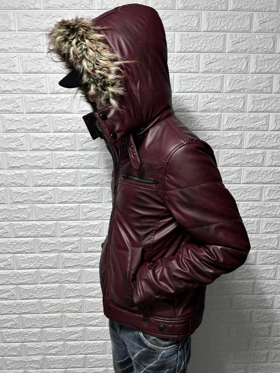 Avail 버건디 페이드 퍼 트리밍 자켓 상품이미지1