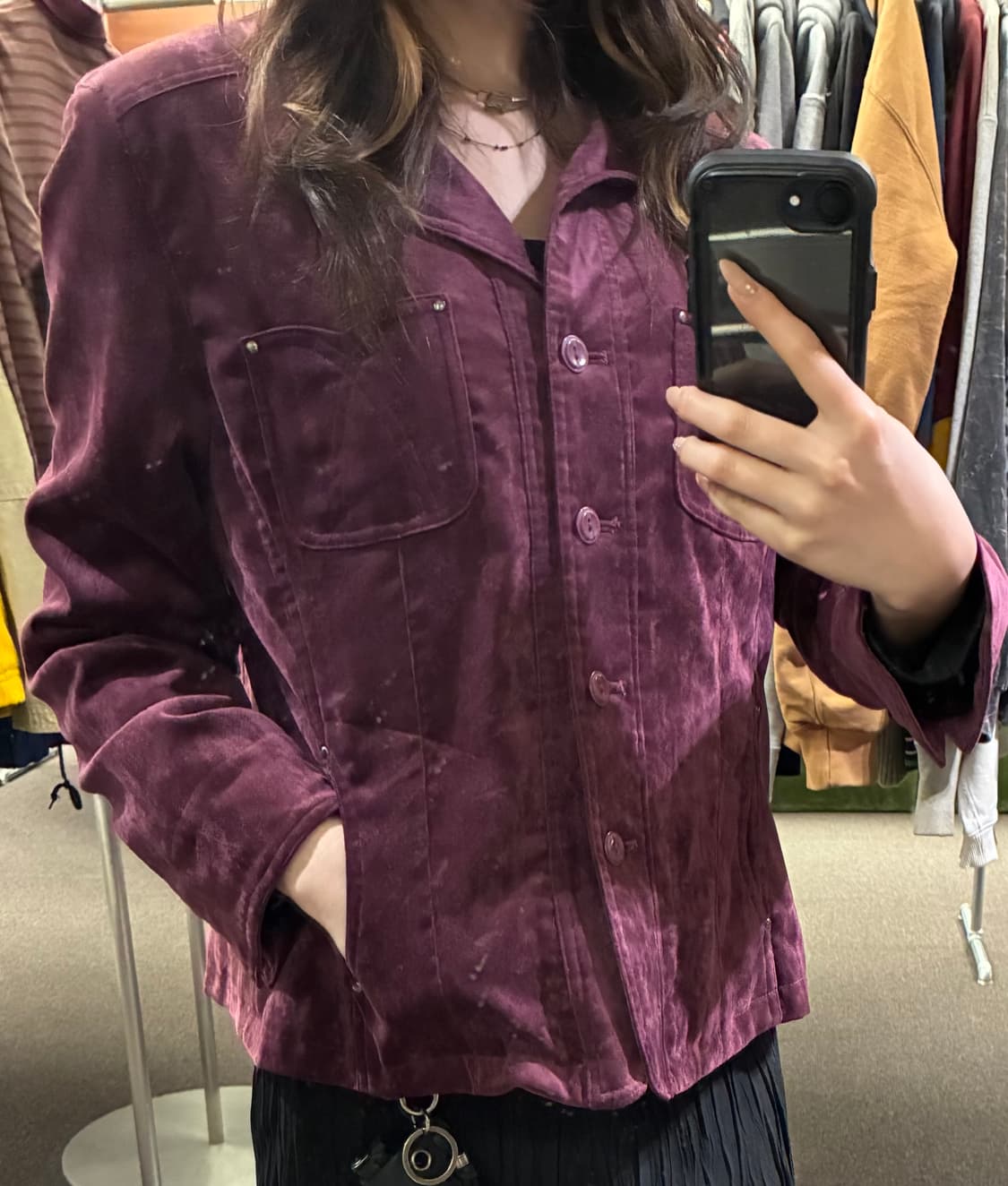 L)Japanese vintage 여성 벨벳 버건디 자켓 상품이미지1