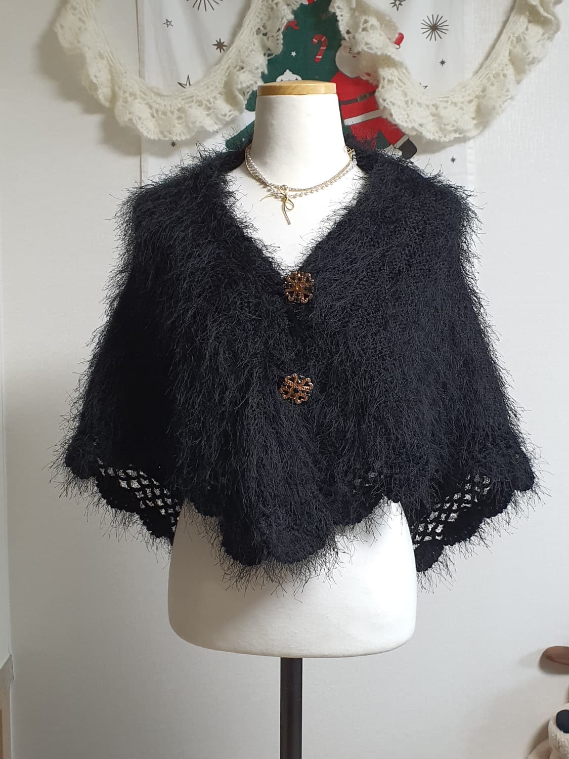 [모리걸] 캐캐체 블랙 털실 뜨개 숄 케이프 달천깔 상품이미지2