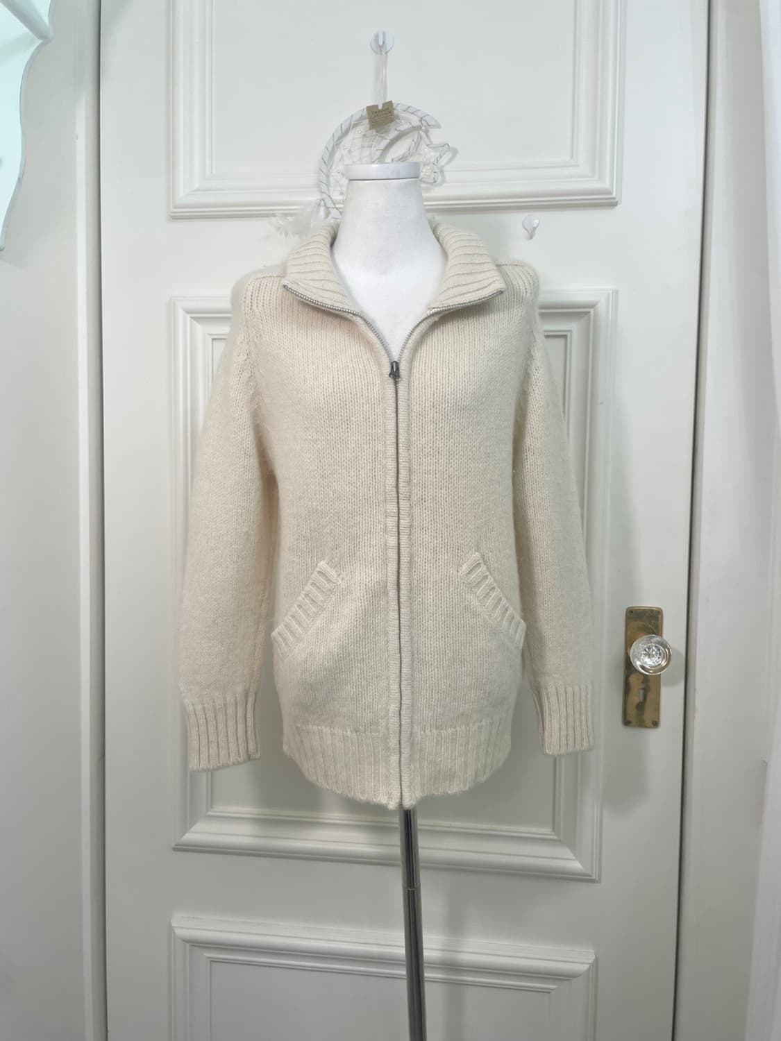 ivory basic wool collar zip pocket cardi 상품이미지1