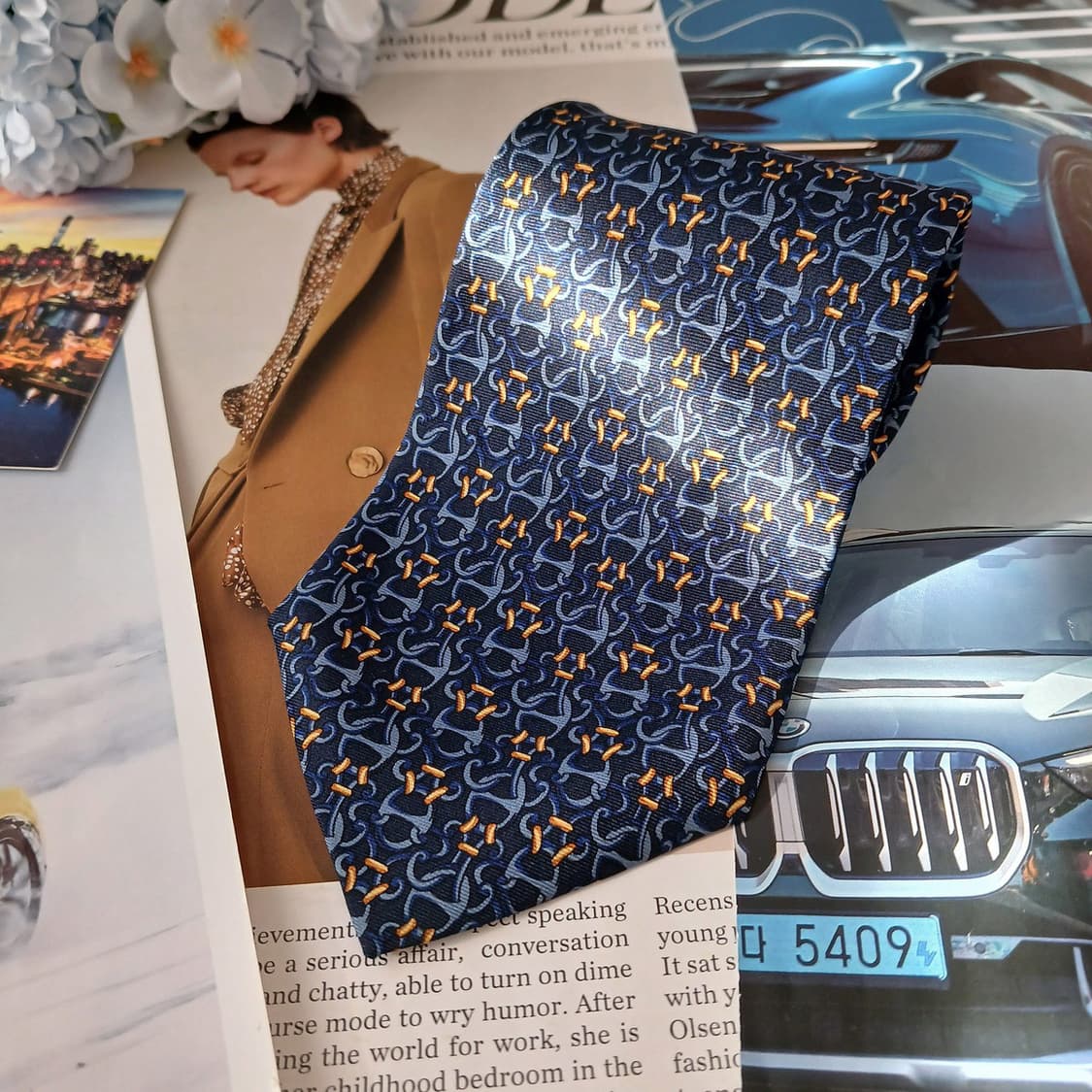 테드라피두스 실크 네이비 기하 패턴 넥타이 9.7cm A등급 A19198 상품이미지2