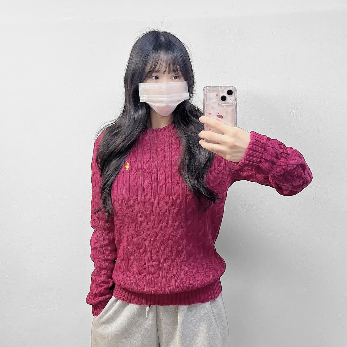 폴로 랄프로렌 포니 로고 케이블 니트 마젠타 상품이미지1